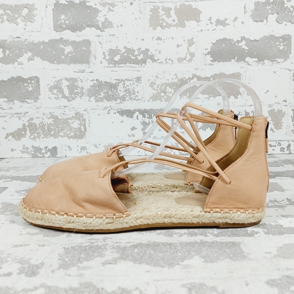 New Eileen Fisher Tan Leather Lace Up Espadrilles C262 - Picture 1 of 9